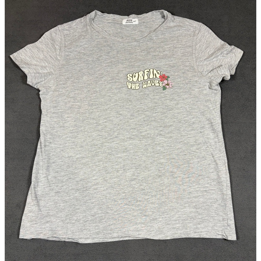 Ardene T Shirt Womens XS Gray Surfin The Waves Graphic Tee